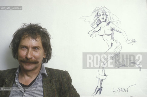 Lucca, 1986. French cartoonist Jean-Claude Forest, creator of the comic Barbarella / Lucca, 1986. Il disegnatore francese Jean-Claude Forest, creatore del fumetto Barbarella - ©Marcello Mencarini/Rosebud2