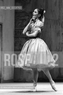 Rome, Olympic Theater, 1981. Italian ballet dancer Carla Fracci during a performance as Mirandolina / Roma, Teatro olimpico, 1981. La ballerina Carla Fracci mentre danza nel ruolo di Mirandolina - ©Marcello Mencarini/Rosebud2