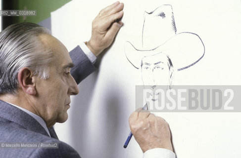 Lucca, 1986. Italian cartoonist Aurelio Galleppini, creator of the comic Tex Willer / Lucca, 1986. Il disegnatore Aurelio Galleppini (Galep), autore di Tex Willer - ©Marcello Mencarini/Rosebud2