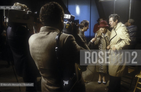 Rome, Cinecittà Studios, March 1985. Actors Giulietta Masina and Marcello Mastroianni at the press conference for the movie Ginger and Fred / Roma, Studi cinematografici di Cinecittà, marzo 1985. Gli attori Giulietta masina e Marcello mastroianni alla conferenza stampa del film Ginger e Fred - ©Marcello Mencarini/Rosebud2