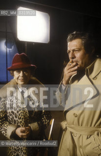 Rome, Cinecittà Studios, March 1985. Actors Giulietta Masina and Marcello Mastroianni at the press conference for the movie Ginger and Fred / Roma, Studi cinematografici di Cinecittà, marzo 1985. Gli attori Giulietta masina e Marcello mastroianni alla conferenza stampa del film Ginger e Fred - ©Marcello Mencarini/Rosebud2
