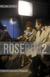 Rome, Cinecittà Studios, March 1985. Actors Giulietta Masina and Marcello Mastroianni at the press conference for the movie Ginger and Fred / Roma, Studi cinematografici di Cinecittà, marzo 1985. Gli attori Giulietta masina e Marcello mastroianni alla conferenza stampa del film Ginger e Fred - ©Marcello Mencarini/Rosebud2