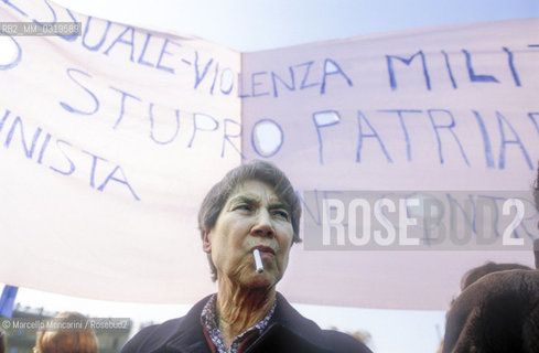 Rome, March 10, 1984. Italian writer Natalia Ginzburg taking part in Io donna per la pace (I woman for peace), a women demonstration for peace and against violence / Roma, 10 marzo 1984. La scrittrice Natalia Ginzburg mentre partecipa alla manifestazione Io donna per la pace - ©Marcello Mencarini/Rosebud2