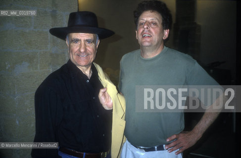 Gibellina (Trapani) 1994. Mayor of Gibellina Ludovico Corrao and composer Philip Glass, in Gibellina for the premiere of his opera La Belle et la Bête/ Gibellina (Trapani) 1994. Il sindaco di Gibellina Ludovico Corrao e il compositore Philip Glass, a Gibellina per la prima della sua opera La belle et la bête - ©Marcello Mencarini/Rosebud2