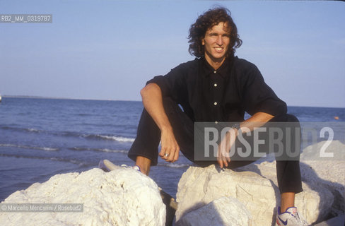 Venice Lido, Venice Film Festival 1991. German rock climber Stefan Glowacz, starring in Cerro Torre: Schrei aus Stein (Scream of Stone), directed by Werner Herzog / Lido di Venezia, Mostra del Cinema di Venezia 1991. Lo scalatore tedesco Stefan Glowacz, interprete del film Cerro Torre: Schrei aus Stein (Grido di pietra), diretto da Werner Herzog - ©Marcello Mencarini/Rosebud2