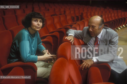 Turin, Royal Gardens, September 1991. Russian composer Sofia Gubaidulina and Italian musicologist Enzo Restagno / Torino, Giardini reali, Settembre 1991. La compositrice russa Sofia Gubaidulina e il musicologo Enzo Restagno - ©Marcello Mencarini/Rosebud2