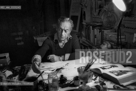 Rome, Palazzo del Grillo, 1979. Painter Renato Guttuso in his studio / Roma, Palazzo del Grillo, 1979. Il pittore Renato Guttuso nel suo studio - ©Marcello Mencarini/Rosebud2