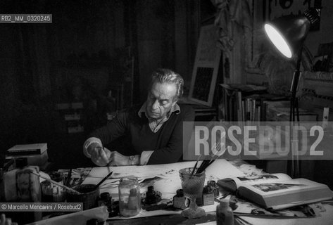 Rome, Palazzo del Grillo, 1979. Painter Renato Guttuso in his studio / Roma, Palazzo del Grillo, 1979. Il pittore Renato Guttuso nel suo studio - ©Marcello Mencarini/Rosebud2