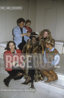 Rome, 1986. Model-singer Grace Jones and Fendi sisters during a shooting for a Fendi furs campaign / Roma, 1986. La modella-cantante Grace Jones e le sorelle Fendi durante  lo shooting fotografico per una campagna delle pellicce Fendi - ©Marcello Mencarini/Rosebud2