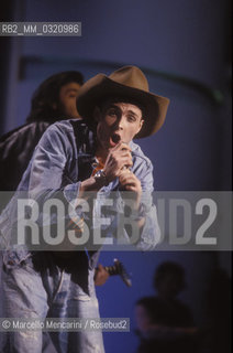 Sanremo Music Festival 1989. Italian pop singer Jovanotti (real name: Lorenzo Cherubini) performing the song Vasco (ranked fifth) / Festival di Sanremo 1989. Jovanotti (Lorenzo Cherubini) canta Vasco (quinta classificata) - ©Marcello Mencarini/Rosebud2