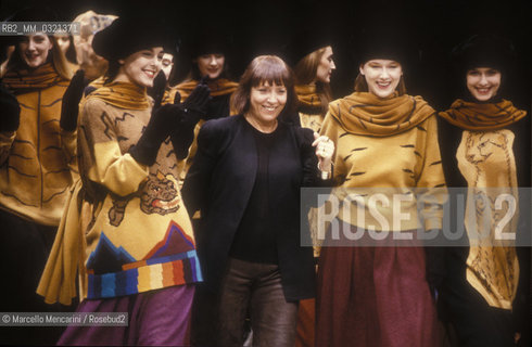 Milan, 1988. Italian fashion designer Krizia (Mariuccia Mandelli) during a fashion show / Milano, 1988. La stilista Krizia (Mariuccia Mandelli) durante una sfilata - ©Marcello Mencarini/Rosebud2