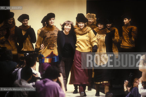 Milan, 1988. Italian fashion designer Krizia (Mariuccia Mandelli) during a fashion show / Milano, 1988. La stilista Krizia (Mariuccia Mandelli) durante una sfilata - ©Marcello Mencarini/Rosebud2