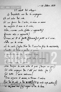 Manuscript of Il sabato del villaggio (The Village Saturday), poem written by Giacomo Leopardi during his last period in Recanati (1829) / Manoscritto de Il sabato del villaggio, poesia scritta da Giacomo Leopardi durante il suo ultimo periodo trascorso a Recanati (1829) - ©Marcello Mencarini/Rosebud2