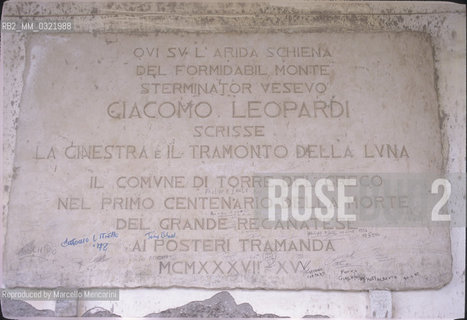 Torre del Greco (Naples), 1998. Stone on Villa Ferrigni, known as Villa delle Ginestre (Villa of the Broom). Poet Giacomo Leopardi lived here since the summer of 1836 to his death in February 1837 / Torre del Greco (Napoli), 1998. Lapide su Villa Ferrigni, detta Villa delle Ginestre. Qui Leopardi visse dallestate del 1836 alla sua morte, nel febbraio 1837 - Reproduced by Marcello Mencarini
/Rosebud2