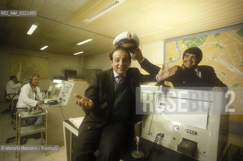 Rome, about 1988. Italian TV presenter Giancarlo Magalli in a traffic officers department as a volunteer / Il presentatore televisivo Giancarlo Magalli in una centrale dei vigili urbani mentre presta servizio come vigile urbano volontario - ©Marcello Mencarini/Rosebud2