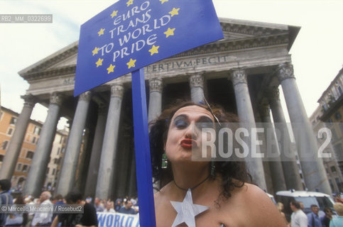 Transgender gay rights activist Vladimir Luxuria participates in demonstration in favor of Rome Gay Pride Parade legalization in the Catholic Church Jubilee year (2000) / Vladimir Luxuria partecipa alla Manifestazione in favore dello svolgimento del Gay Pride a Roma nellaanno del Giubileo (2000) - ©Marcello Mencarini/Rosebud2