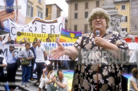 Transgender actress Marcella Di Falco participates in demonstration in favor of Rome Gay Pride Parade legalization in the Catholic Church Jubilee year (2000) / Lattrice transgender Marcella Di Falco partecipa alla Manifestazione in favore dello svolgimento del Gay Pride a Roma nellaanno del Giubileo (2000) - ©Marcello Mencarini/Rosebud2