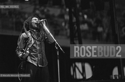 Milan, June 27, 1980. Jamaican reggae musician Bob Marley performing in concert at San Siro Stadium / Milano, 27 giugno 1980. Il musicista reggae Bob Marley in concerto allo Stadio di San Siro - ©Marcello Mencarini/Rosebud2