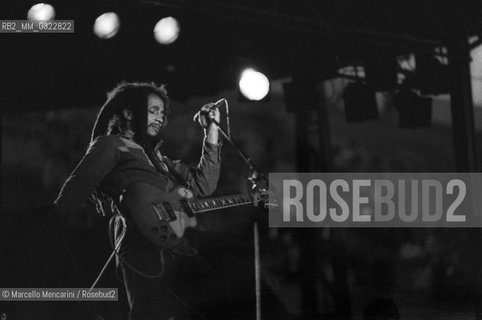 Milan, June 27, 1980. Jamaican reggae musician Bob Marley performing in concert at San Siro Stadium / Milano, 27 giugno 1980. Il musicista reggae Bob Marley in concerto allo Stadio di San Siro - ©Marcello Mencarini/Rosebud2