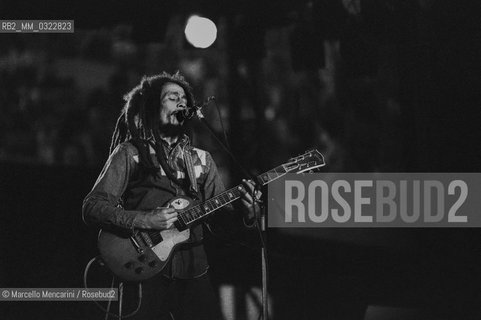 Milan, June 27, 1980. Jamaican reggae musician Bob Marley performing in concert at San Siro Stadium / Milano, 27 giugno 1980. Il musicista reggae Bob Marley in concerto allo Stadio di San Siro - ©Marcello Mencarini/Rosebud2