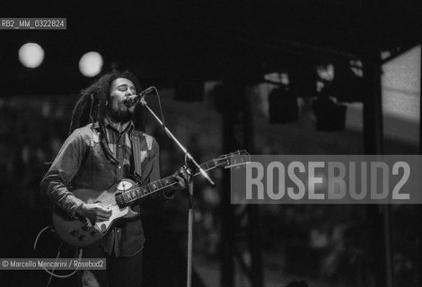 Milan, June 27, 1980. Jamaican reggae musician Bob Marley performing in concert at San Siro Stadium / Milano, 27 giugno 1980. Il musicista reggae Bob Marley in concerto allo Stadio di San Siro - ©Marcello Mencarini/Rosebud2