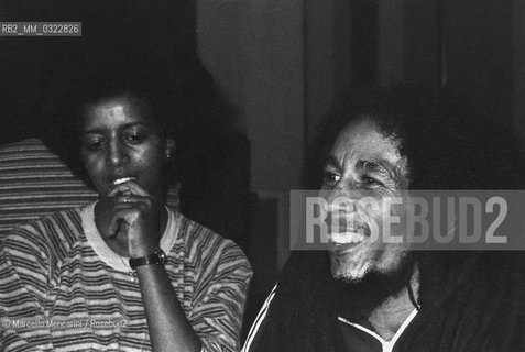 Milan, June 27, 1980. Bob Marley and his wife Rita during the presentation of his Golden Record Award / Milano, 27 giugno 1980. Bob Marley e sua moglie Rita durante la consegna del suo disco doro - ©Marcello Mencarini/Rosebud2