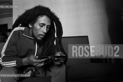 Milan, June 27, 1980. Jamaican reggae musician Bob Marley during the presentation of his Golden Record Award / Milano, 27 giugno 1980. Il musicista reggae Bob Marley durante la consegna del suo disco doro - ©Marcello Mencarini/Rosebud2