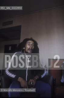 Milan, June 27, 1980. Jamaican reggae musician Bob Marley during the delivery of his Golden Record Award / Milano, 27 giugno 1980. Il cantante e musicista reggae Bob Marley durante la consegna del disco doro - ©Marcello Mencarini/Rosebud2