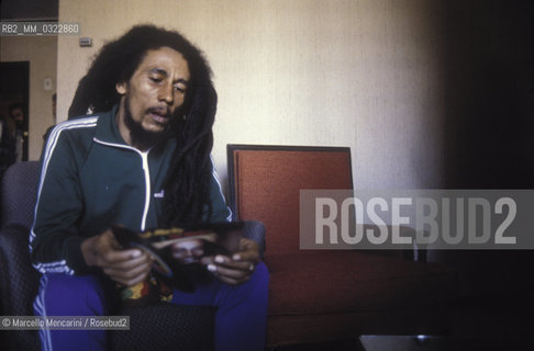 Milan, June 27, 1980. Jamaican reggae musician Bob Marley during the delivery of his Golden Record Award / Milano, 27 giugno 1980. Il cantante e musicista reggae Bob Marley durante la consegna del disco doro - ©Marcello Mencarini/Rosebud2