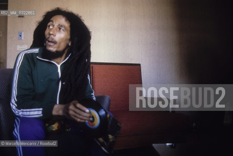 Milan, June 27, 1980. Jamaican reggae musician Bob Marley during the delivery of his Golden Record Award / Milano, 27 giugno 1980. Il cantante e musicista reggae Bob Marley durante la consegna del disco doro - ©Marcello Mencarini/Rosebud2