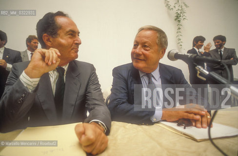 Venice Film Festival 1989. General Secretary of the Festival Raffaello Martelli and Vdenice Biennial dDirector of visual arts Giovanni Carandente / Mostra del Cinema di Venezia 1989. Il segretario generale della Mostra Raffaello Martelli e il direttore arti visive della Biennale di Venezia Giovanni Carandente - ©Marcello Mencarini/Rosebud2