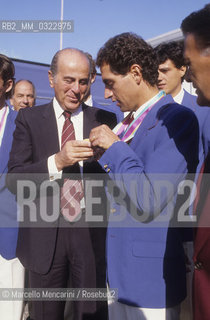 Rome, 1984. Italian pentathlete Daniele Masalab showing the two golden medals for both individual and team competitions, won at the Los Angeles Olympic Games / Roma, 1984. Il pentatleta Daniele Masala mostra le due medaglie doro, individuale e a squadre, vinte alle Olimpiadi di Los Angeles - ©Marcello Mencarini/Rosebud2