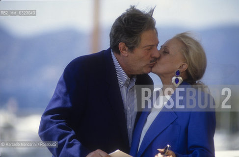 Cannes Film Festival, 1991. Actors Marcello Mastroianni, And Jeanne Moreau starring of the movie The Suspended Step of the Stork (To meteoro vima tou pelargou) directed by Theo Angelopoulos / Festival del Cinema di Cannes 1991. Gli attori Marcello Mastroianni E Jeanne Moreau, in concorso con il film Il passo sospeso della cicogna (To meteoro vima tou pelargou) di Theo Angelopoulos - ©Marcello Mencarini/Rosebud2