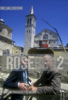 Spoleto (Perugia), Festival of Two Worlds 1997. Francis Menotti (born Francis Phelan) and his adoptive father Gian Carlo Menotti, composer and founder of the festival, posing in the Cathedral Square/ Spoleto (Perugia), Festival dei due mondi 1997. Francis Menotti (nato Francis Phelan) con suo padre adottivo Gian Carlo Menotti, compositore e fondatore del festival, posano in piazza del Duomo - ©Marcello Mencarini/Rosebud2