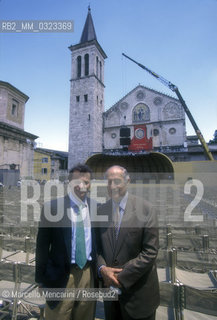 Spoleto (Perugia), Festival of Two Worlds 1997. Francis Menotti (born Francis Phelan) and his adoptive father Gian Carlo Menotti, composer and founder of the festival, posing in the Cathedral Square/ Spoleto (Perugia), Festival dei due mondi 1997. Francis Menotti (nato Francis Phelan) con suo padre adottivo Gian Carlo Menotti, compositore e fondatore del festival, posano in piazza del Duomo - ©Marcello Mencarini/Rosebud2