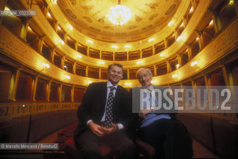 Spoleto (Perugia), Festival of Two Worlds 1999. Francis Menotti (born Francis Phelan) and his adoptive father Gian Carlo Menotti, composer and founder of the festival, in the Caio Melisso Theater / Spoleto (Perugia), Festival dei due mondi 1999. Francis Menotti (nato Francis Phelan) con suo padre adottivo Gian Carlo Menotti, compositore e fondatore del festival, nel Teatro Caio Melisso - ©Marcello Mencarini/Rosebud2