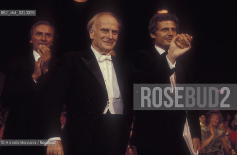 Venice, 1983. Volinist Yehudi Menuhin before receiving the Una Vita per la Musica Award (A Life in Music Award) by violinist Uto Ughi / Il violinista Yehudi Menuhin prima di ricevere il premio Una vita per la musica dal violinista Uto Ughi - ©Marcello Mencarini/Rosebud2