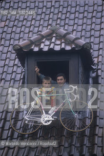 Brussels, 1990. Former cycling champion Eddy Merckx and his son Axel / Bruxelles, 1990. Lex campione di ciclismo Eddy Merckx e suo figlio Axel - ©Marcello Mencarini/Rosebud2