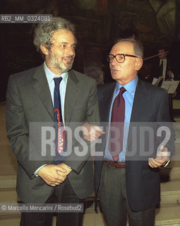 Rome, November 1, 1999,  Italian composers Nicola Piovani and  Ennio Morricone at La Sapienza University for the celebration of Morricone birthday / Roma, 1° novembre 1999. I compositori Nicola Piovani ed Ennio Morricone allUniversità la Sapienza per i festeggiamenti del compleanno di Morricone - ©Marcello Mencarini/Rosebud2