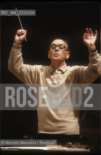 Rome, Pius XII Auditorium, 7-11-1998. Italian composer Ennio Morricone conducting a rehearsal / Roma, Auditorium Pio XII, 7-11-1998. Il compositore Ennio Morricone mentre dirige una prova - ©Marcello Mencarini/Rosebud2