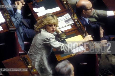 Rome, Chamber of Deputies, 1992. Member of Parliament Alessandra Mussolini during the election of new Italian Republic President (that will be Oscar Luigi Scalfaro) / Roma, Camera dei Deputati, 1992. Alessandra Mussolini durante lelezione del nuovo Presidente della Repubblica (che sarà Oscar Luigi Scalfaro) - ©Marcello Mencarini/Rosebud2