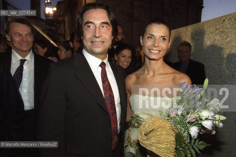 Spoleto Festival of Two Worlds, July 16, 2000.Conductor Riccardo Muti and his daughter, actress Chiara Muti narrator voice in the closing show of the Festival (Joan of Arc at the Stake by Arthur Honeger), after her performance / Festival dei due Mondi di Spoleto, 16 luglio 2000. Il direttore dorchestra Riccardo Muti e sua figlia, lattrice Chiara Muti, voce recitante nello spettacolo di chiusura del Festival (Giovanna DArco al rogo di Arthur Honeger), dopo la sua performance - ©Marcello Mencarini/Rosebud2