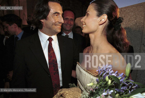 Spoleto Festival of Two Worlds, July 16, 2000.Conductor Riccardo Muti and his daughter, actress Chiara Muti narrator voice in the closing show of the Festival (Joan of Arc at the Stake by Arthur Honeger), after her performance / Festival dei due Mondi di Spoleto, 16 luglio 2000. Il direttore dorchestra Riccardo Muti e sua figlia, lattrice Chiara Muti, voce recitante nello spettacolo di chiusura del Festival (Giovanna DArco al rogo di Arthur Honeger), dopo la sua performance - ©Marcello Mencarini/Rosebud2