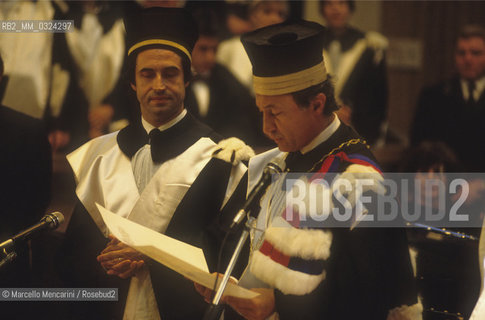 Bologna, 28-05-1991. Conductor Riccardo Muti in the day of the honorary degree conferred to him by the University of Bologna and chancellor Fabio Roversi Monaco / Bologna, 28-05-1991. Il direttore dorchestra Riccardo Muti durante la cerimonia per la laurea honoris causa ricevuta dallUniversità di Bologna e il rettore Fabio Roversi Monaco - ©Marcello Mencarini/Rosebud2