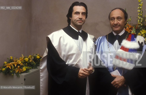 Bologna, 28-05-1991. Conductor Riccardo Muti in the day of the honorary degree conferred to him by the University of Bologna and chancellor Fabio Roversi Monaco / Bologna, 28-05-1991. Il direttore dorchestra Riccardo Muti durante la cerimonia per la laurea honoris causa ricevuta dallUniversità di Bologna e il rettore Fabio Roversi Monaco - ©Marcello Mencarini/Rosebud2