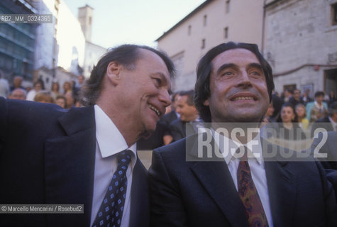 Spoleto (Perugia), Festival of the Two Worlds 2000. Francis Menotti and music conductor Riccardo Muti, came to watch the performance of his daughter Chiara as narrator in Joan of Arc at the Stake by Arthur Honeger / Spoleto (Perugia) Festival dei due mondi 2000. Francis Menotti e il direttore dorchestra Riccardo Muti, intervenuto per assistere allesibizione di sua figlia Chiara come voce recitante in Giovanna dArco al rogo di Arthur Honeger - ©Marcello Mencarini/Rosebud2