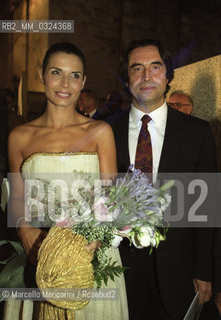 Spoleto (Perugia), Festival of Two Worlds 2000. Francis Menotti, music conductor Riccardo Muti and his daughter, actress Chiara Muti, after her performance as narrator in Joan of Arc at the Stake by Arthur Honeger / Spoleto (Perugia). Festival dei due mondi 2000. Francis Menotti, il direttore dorchestra Riccardo Muti e sua figlia, lattrice Chiara Muti, dopo lesibizione di questultima come voce recitante in Giovanna DArco al rogo di Arthur Honeger - ©Marcello Mencarini/Rosebud2