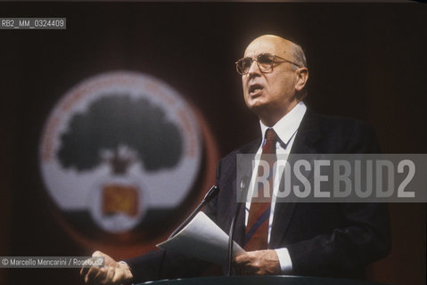 Italian politician Giorgio Napolitano at the XXth Rimini Congress in February 1991, when the Italian Communist Party (PCI) changed its name to the Democratic Party of the Left (PDS) / Il politico Giorgio Napolitano al XX° Congresso del Partito Comunista Italiano a Rimini nel 1991, quando il PCI cambiò il nome e diventò Partito Democratico dela Sinistra (PDS) - ©Marcello Mencarini/Rosebud2