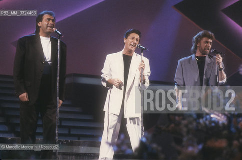 Sanremo Music Festival 1988. Italian pop band New Trolls at the festival with the song Cielo chiaro (Clear Sky) / Festival di Sanremo 1988. I New Trolls cantano Cielo Chiaro - ©Marcello Mencarini/Rosebud2