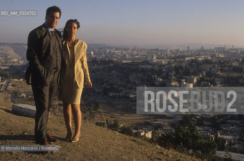 Jerusalem, 1991. Israeli conductor Daniel Oren and his wife Shulamith Orvieto with Jerusalem panorama in the background / Gerusalemme, 1991. Il direttore dorchestra Daniel Oren e sua moglie Shulamith Orvieto con il panorama di Gerusalemme sullo sfondo - ©Marcello Mencarini/Rosebud2